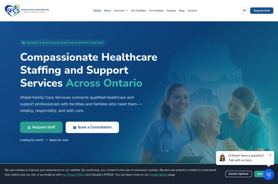 Capture de la page d’accueil de Shield Family Care Services